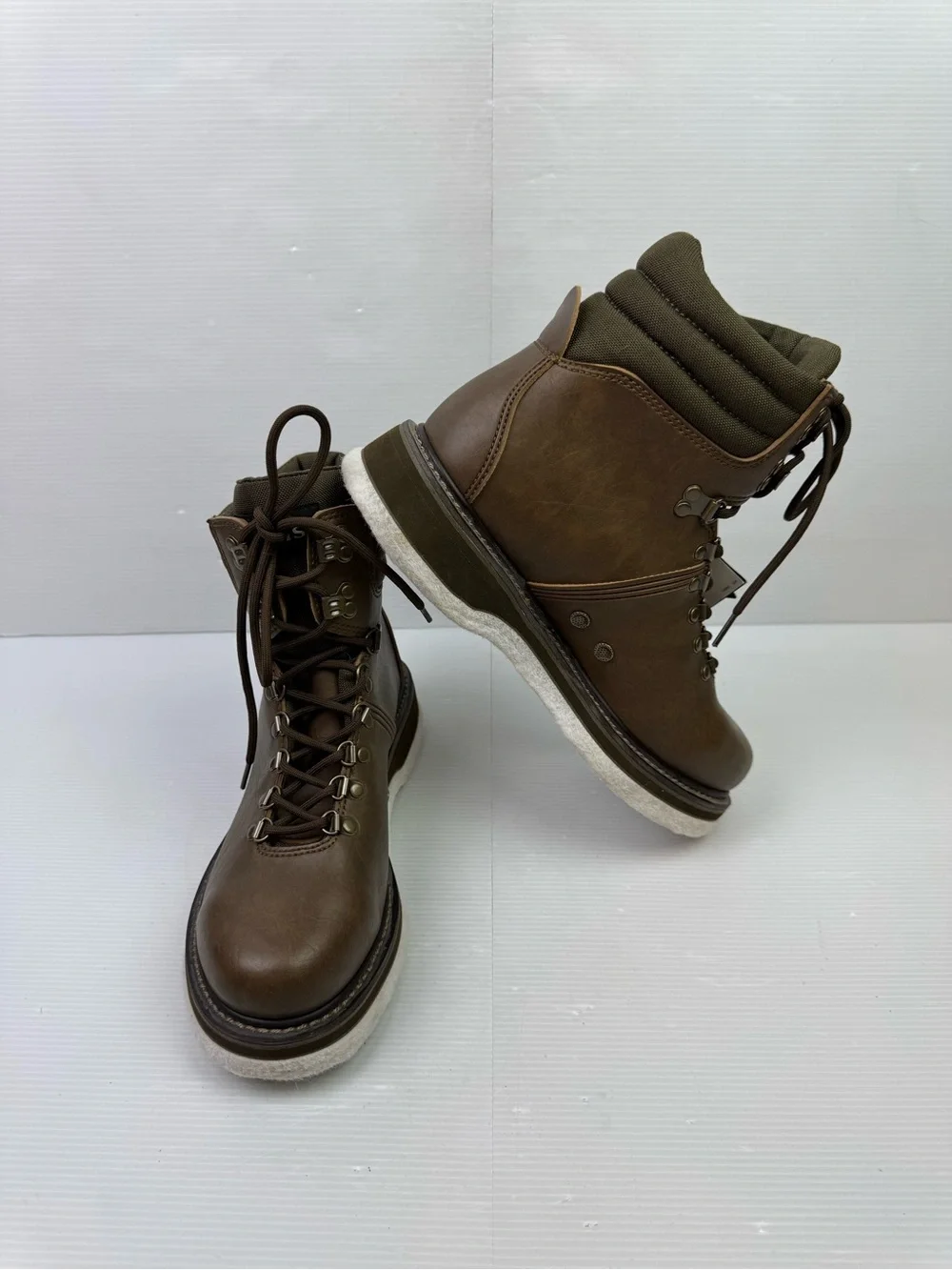 Simms VTG Brown/Green Leather Cordura Fly Fishing Wading Boots Felt Soles Men 9